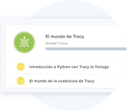 Image of a couple of lessons for a module covering coding with Tracy in Spanish
